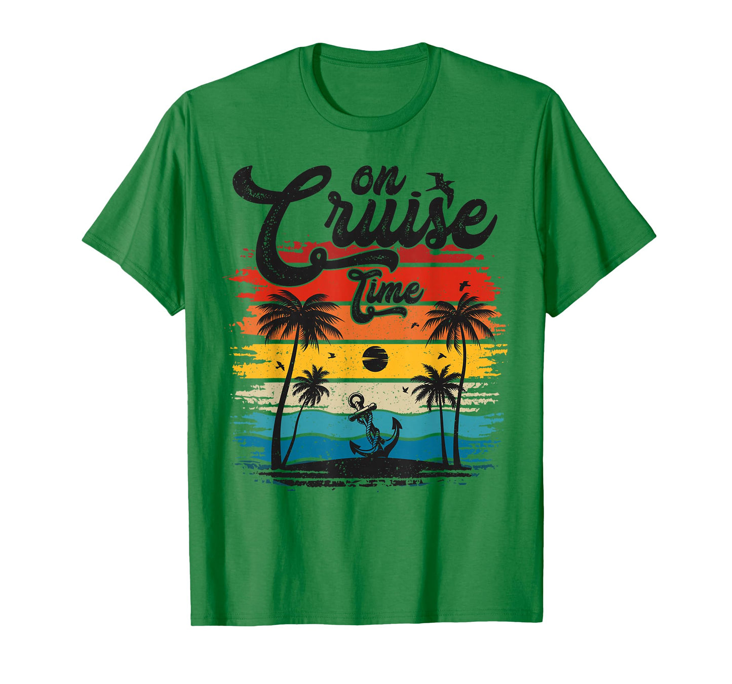 On Cruise Time Coconut Tree Graphic Summer Vacation Cruising T-Shirt