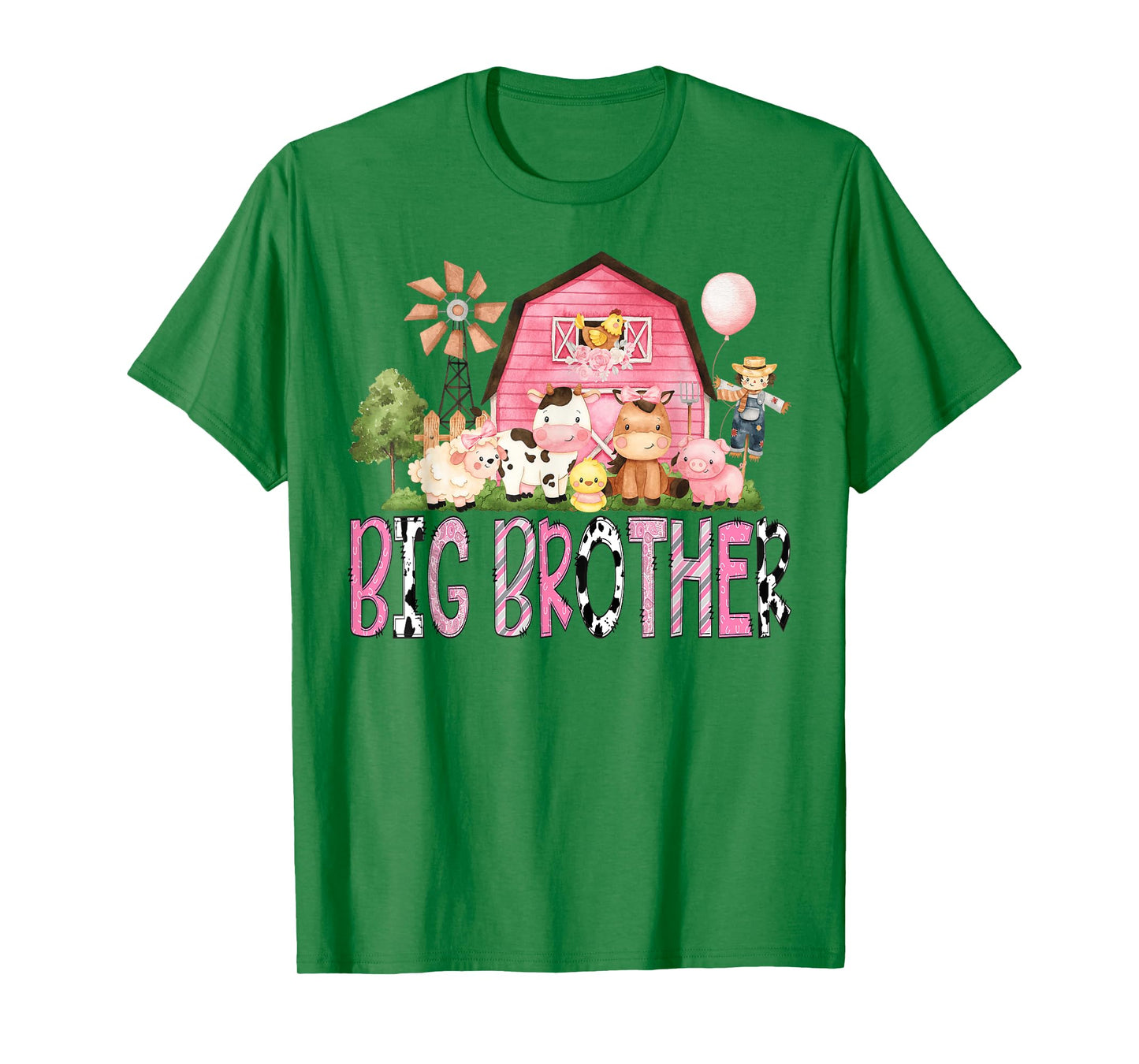 Big Brother Pink Farm Cow Lover Birthday Girl Matching T-Shirt
