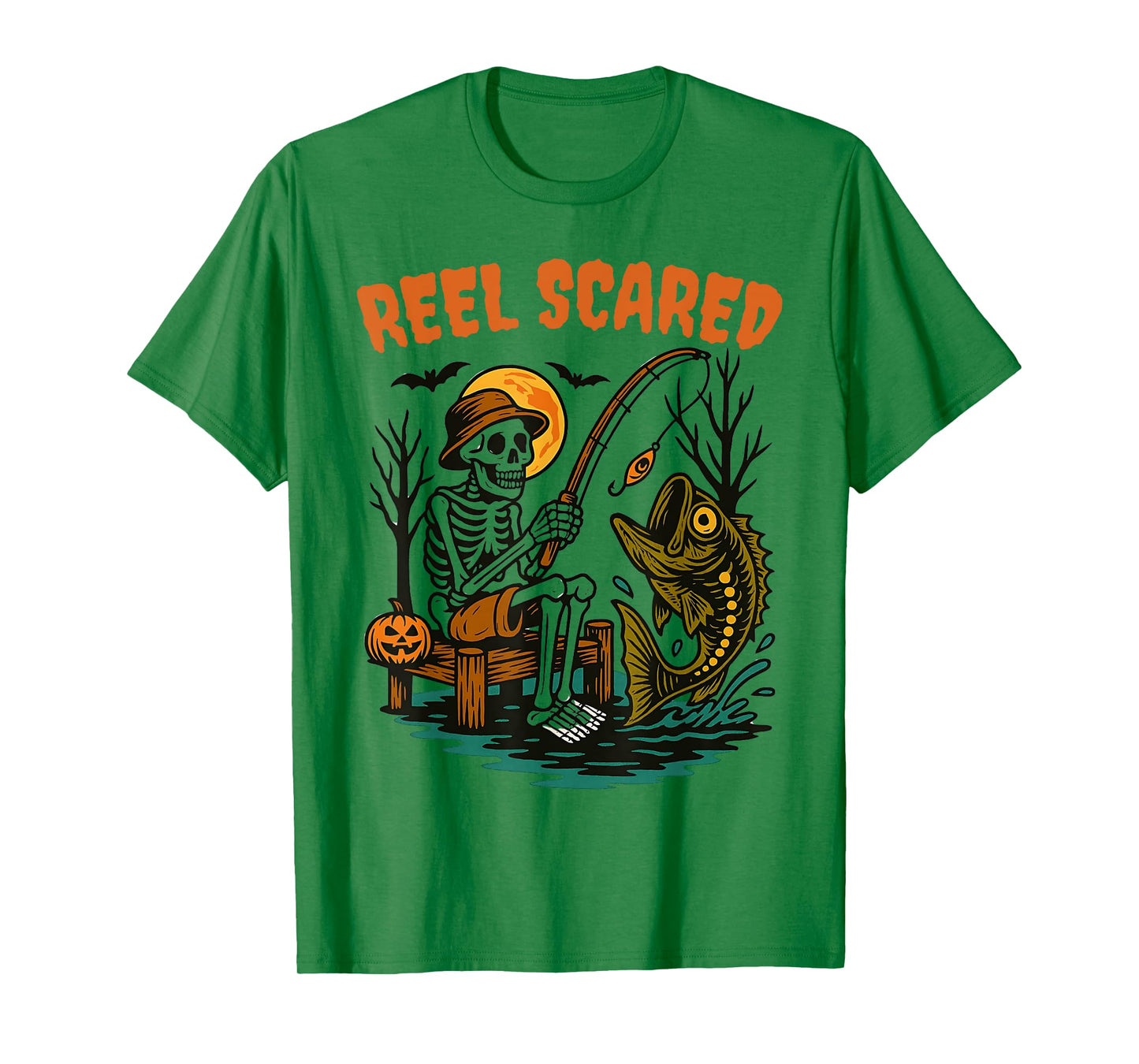 Reel Scared Funny Halloween Fishing Bass Skeleton Fisherman T-Shirt