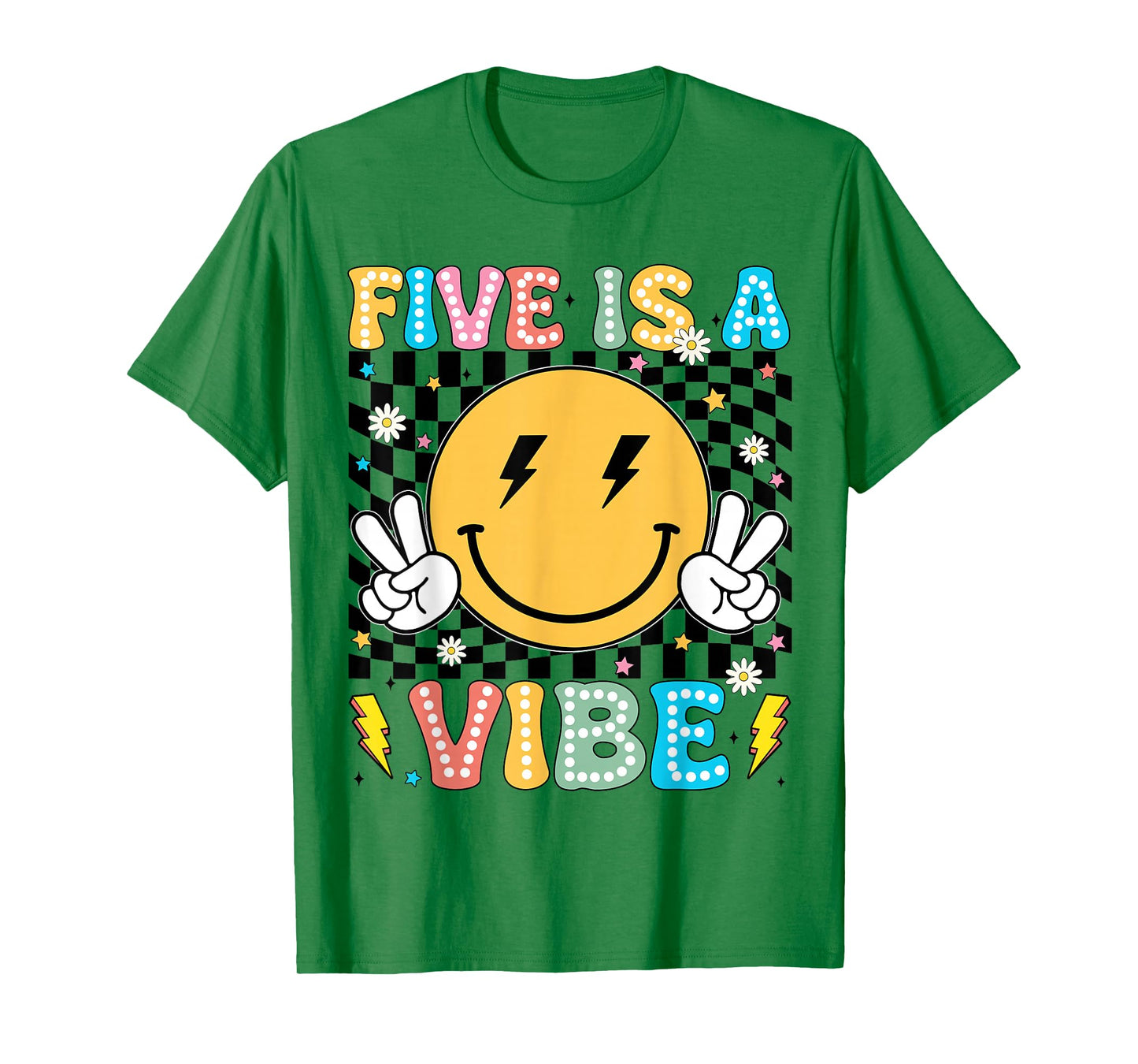 Groovy Five 5th Is A Vibe Smile Face 5 Years Old Birthday T-Shirt