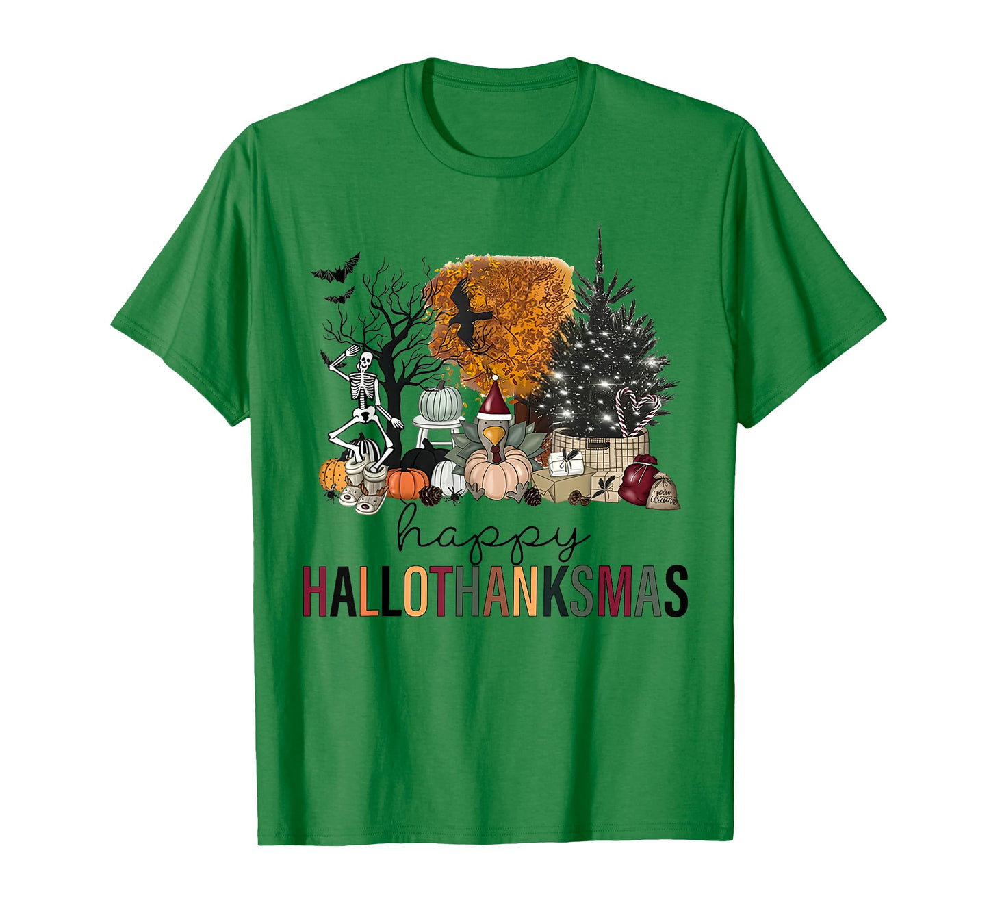Funny Halloween Thanksgiving Christmas Happy Hallothanksmas T-Shirt