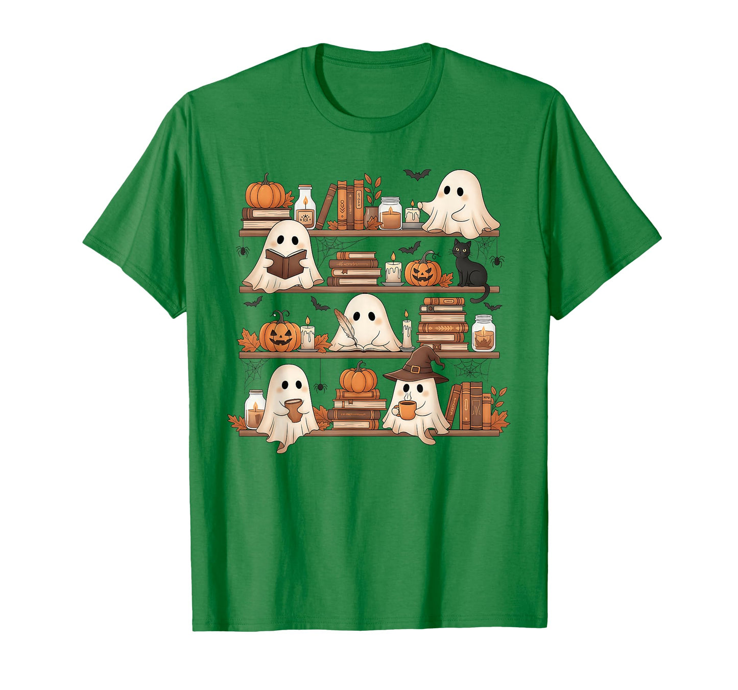 Ghost Reading Book Lovers Library Halloween Spooky T-Shirt