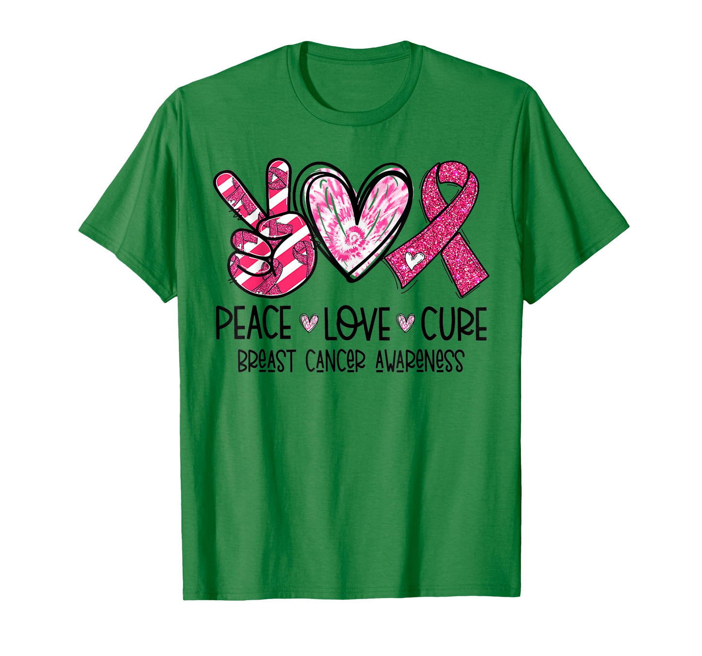 Peace Love Cure Breast Cancer Awareness Warrior Pink Ribbon T-Shirt