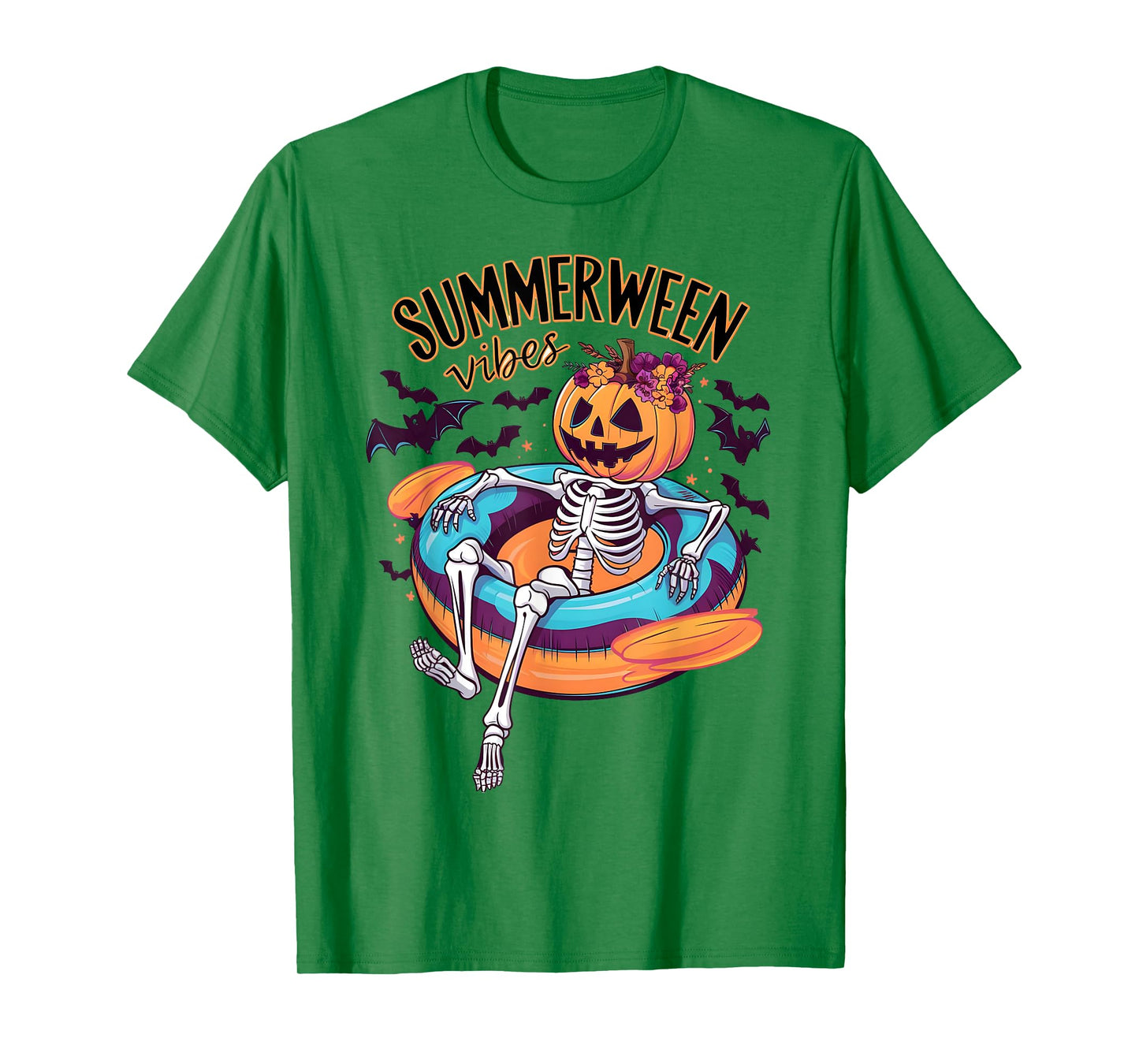 Summerween Vibes Skeleton Pumpkin Summer Vacation Men Women Kids T-Shirt
