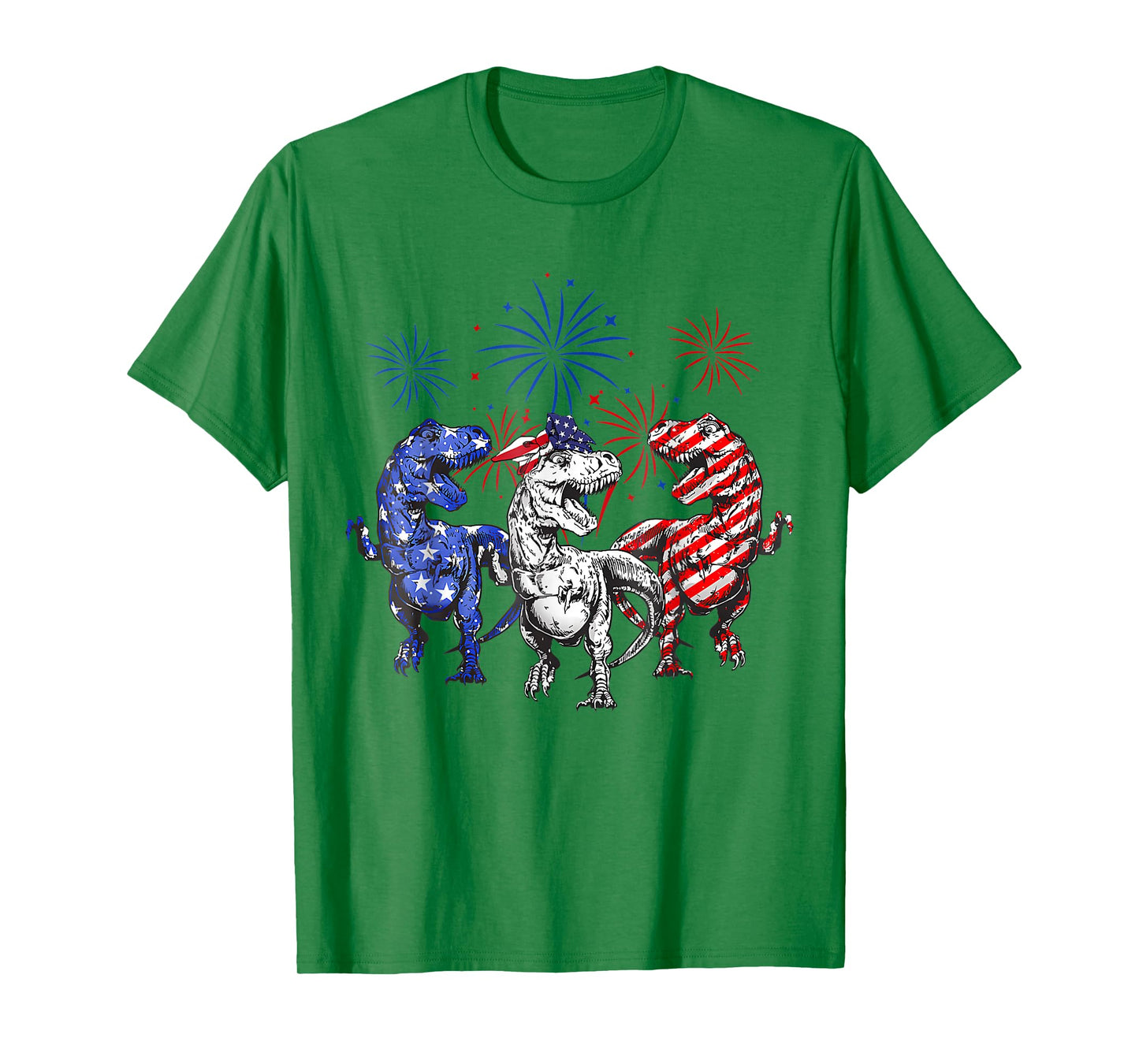 Red White Blue T Rex Dinosaur Firework 4th Of July T-Shirt for Women Kids Men