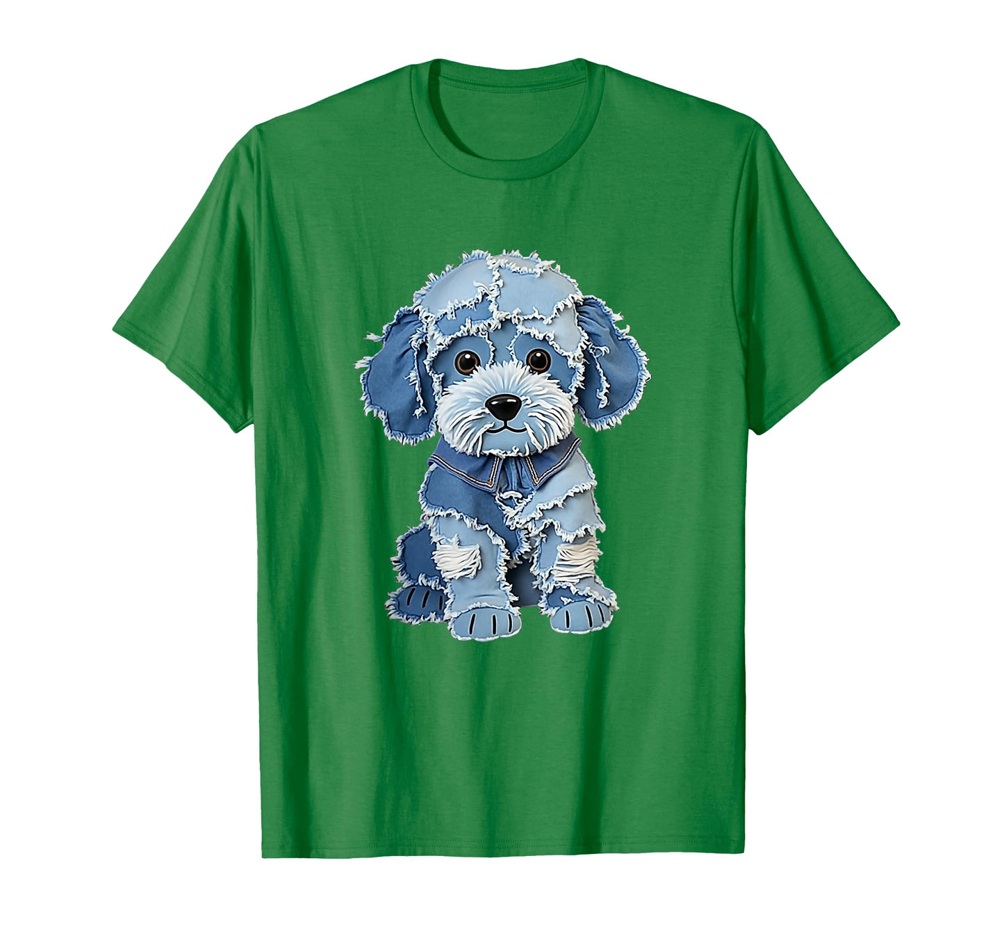 Retro Funny Denim Patch Animal Dog Print Men Women T-Shirt