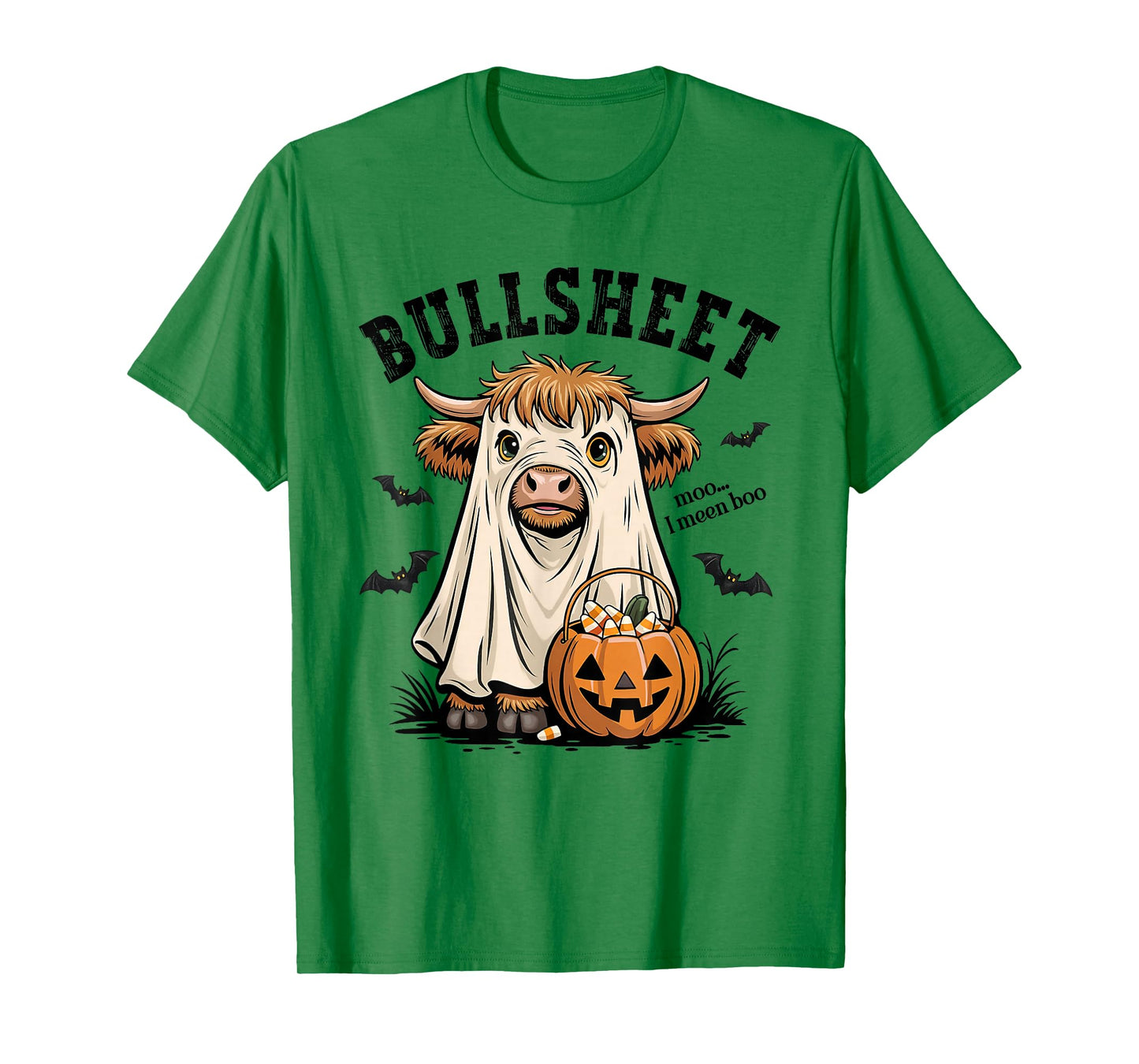 Moo... I Mean Boo Bullsheet Highland Cow Ghost Halloween T-Shirt