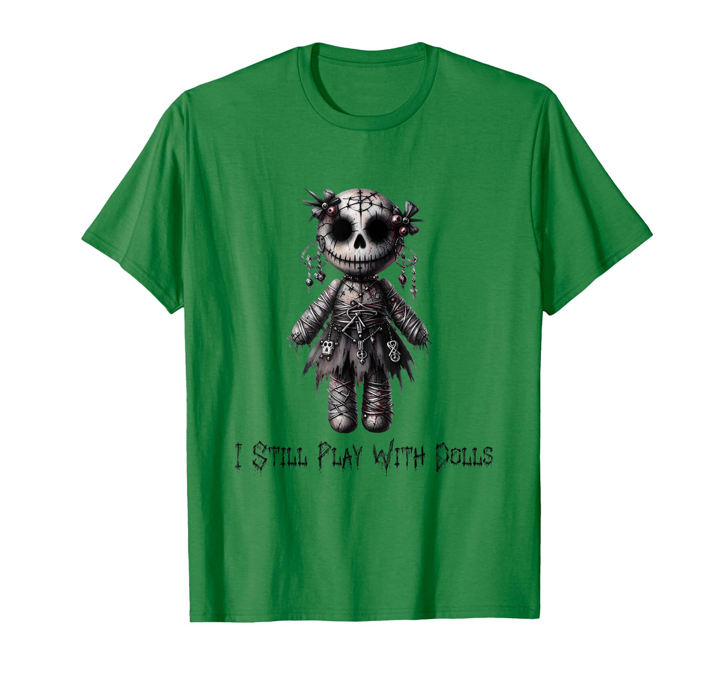 Paper Rose Cottage I Still Play With Dolls, Voodoo Doll Halloween Design T-Shirt, Small, Grey