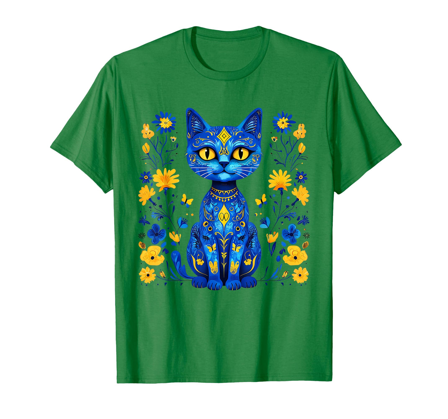 Ukraine Cat Floral Ukrainian Flag Vintage Vyshyvanka Style T-Shirt