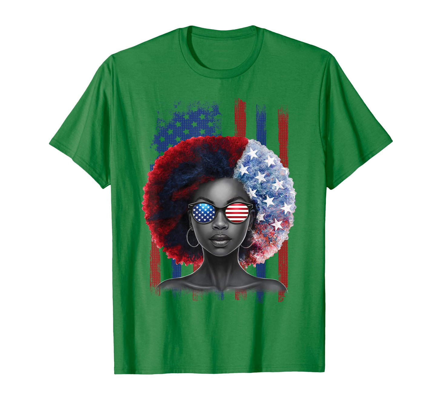 Black African American Women Patriotic Messy Bun 4th of July T-Shirt