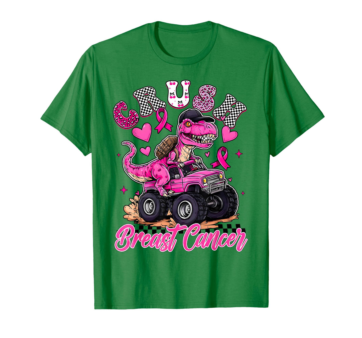 Crush Breast Cancer Dinosaur T Rex Monster Truck Boys Kids T-Shirt