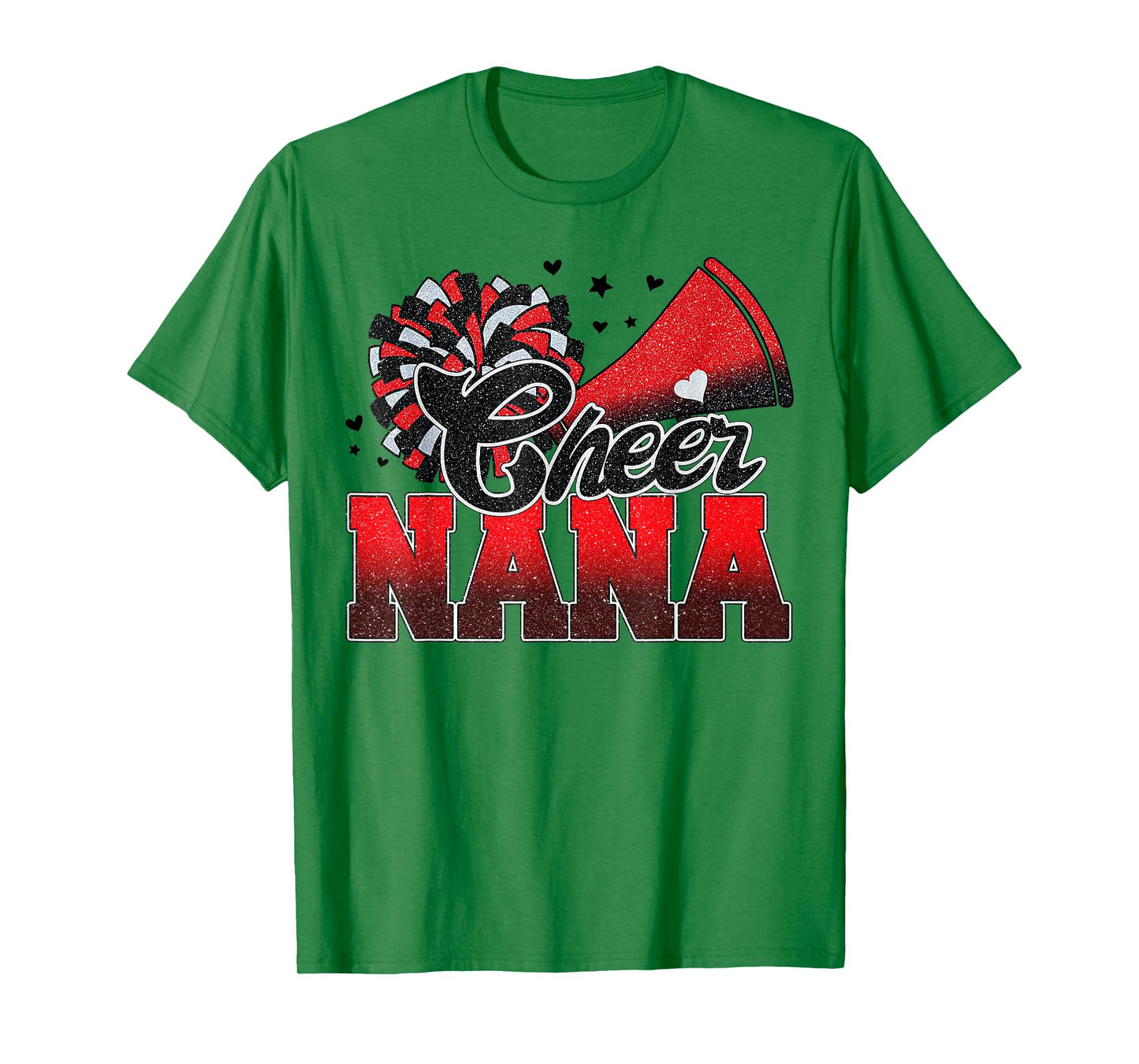 Cheer Nana Cheer Leader Gift Biggest Fan Black Red Pom Pom T-Shirt