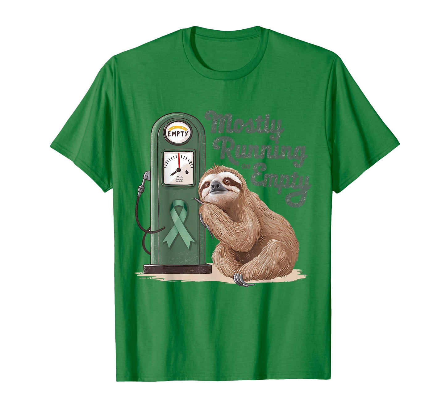 Mostly Running On Empty Gastroparesis Awareness Sloth Green T-Shirt