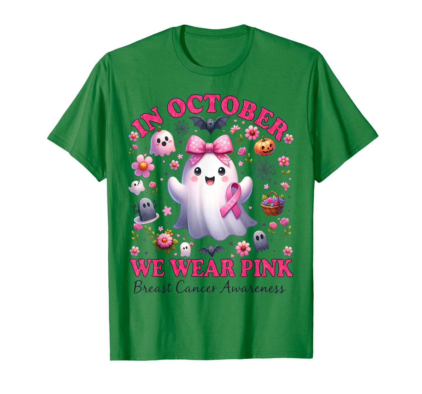 in October We Wear Pink Cute Breast Cancer Awareness Girls T-Shirt