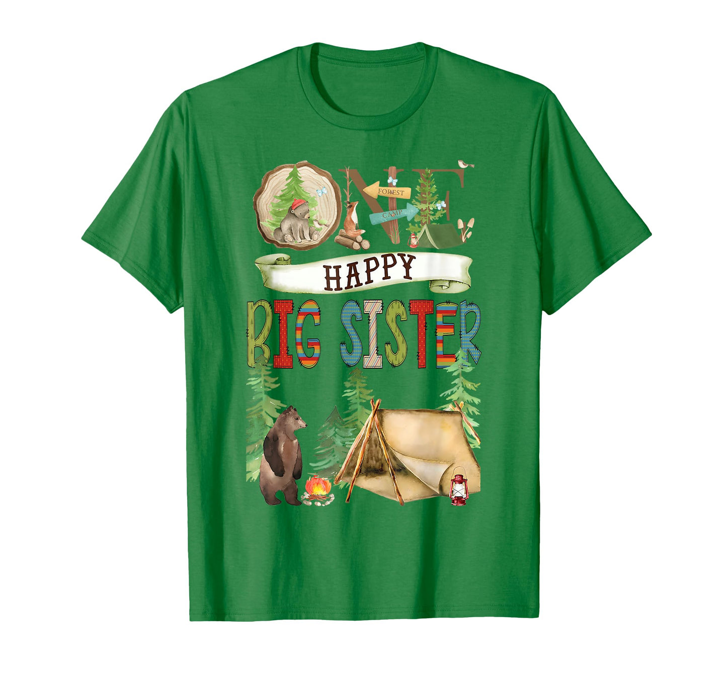 One Happy Big Sister Camper First Birthday Camping Bear T-Shirt