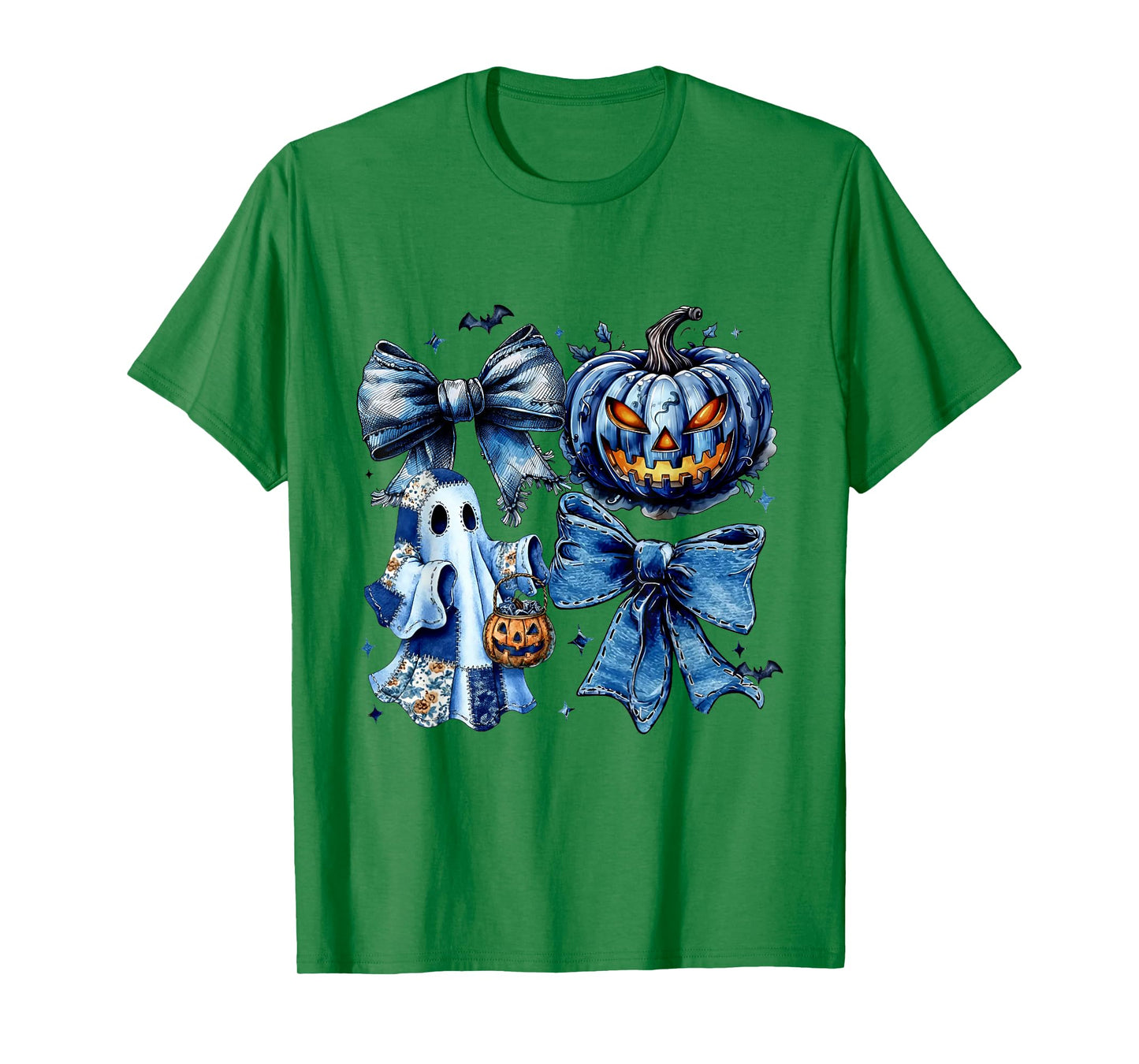 Halloween Blue Denim Ghost Patchwork Spooky Ghost T-Shirt