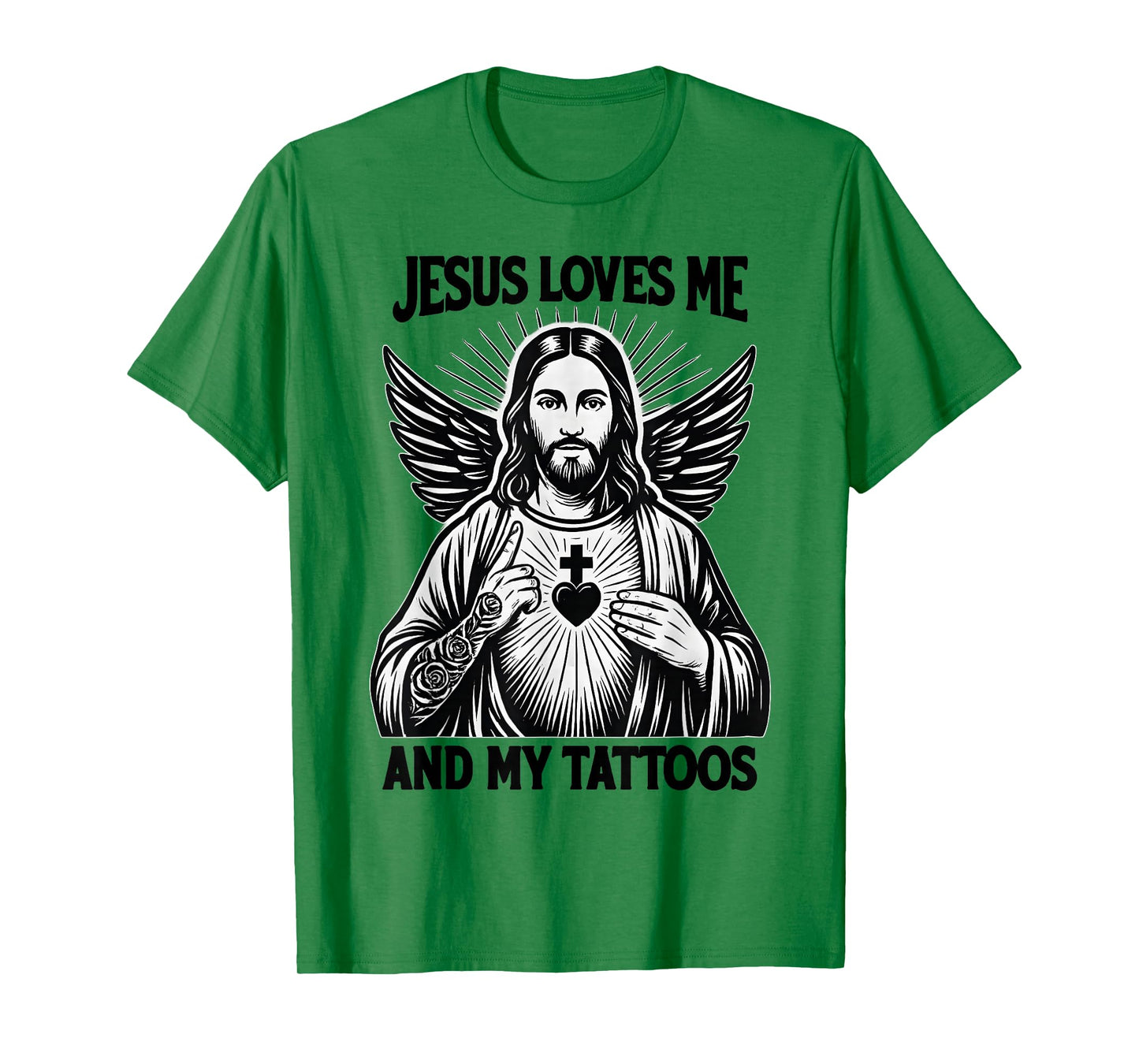Jesus Loves Me and My Tattoos Funny Christian Tattoo Lover T-Shirt