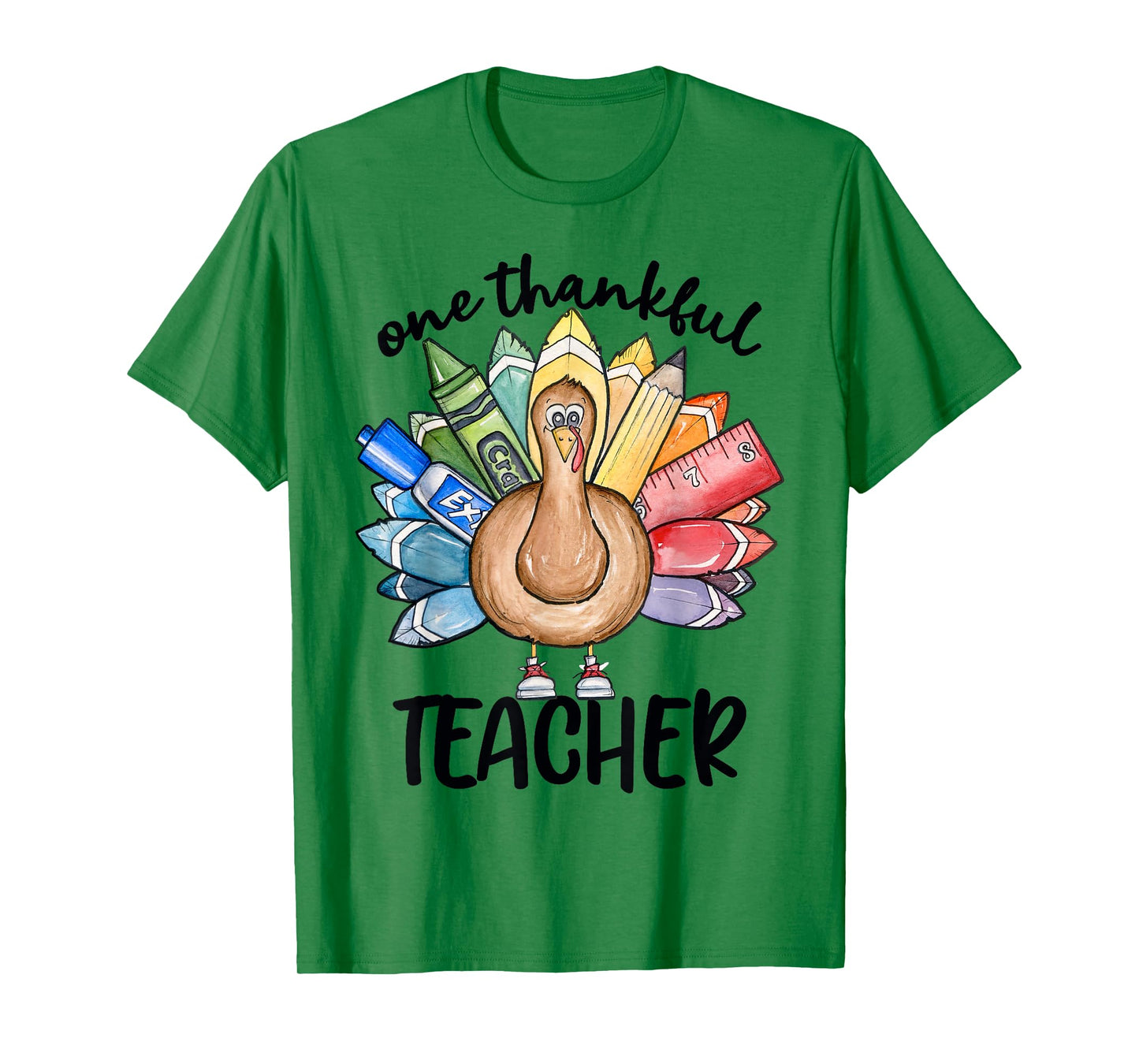 One Thankful Teacher Thanksgiving Turkey, Cute Crayon Pencil T-Shirt for Men Women