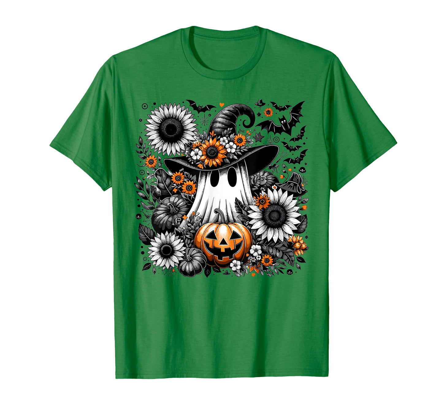 Halloween Sunflower Ghost Cute Pumpkin Autumn Women Kids T-Shirt
