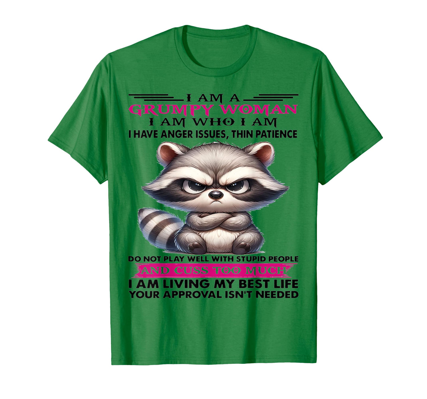 Cute Raccoon I Am A Grumpy Old Woman I Am Who I Am T-Shirt