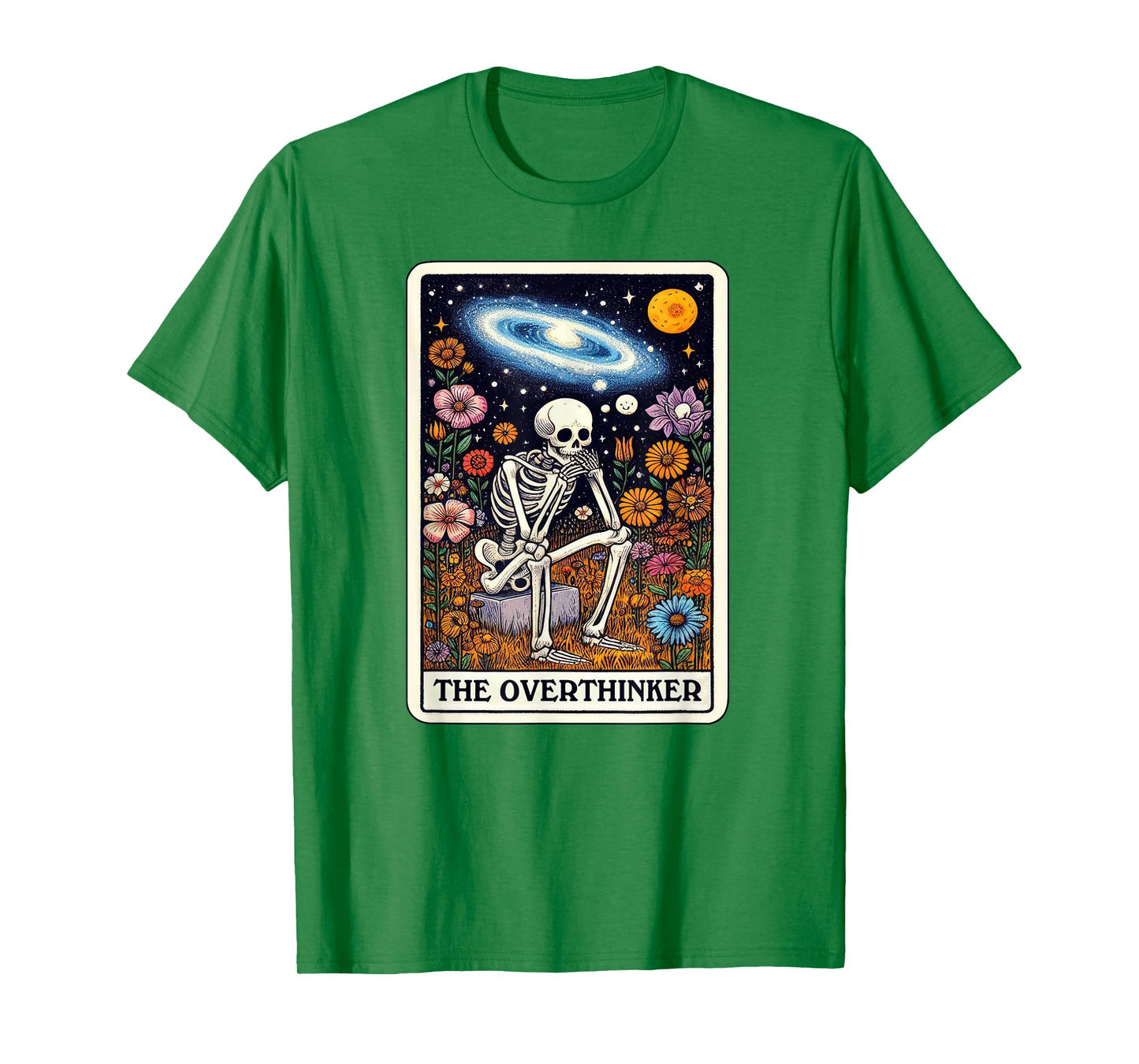 Funny Over Thinker Cool Tarot Card Skeleton Graphic T-Shirt