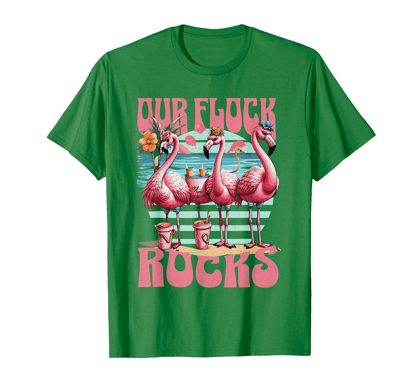 Our Flock Rocks Flamingo Summer Vacation Family Matching T-Shirt