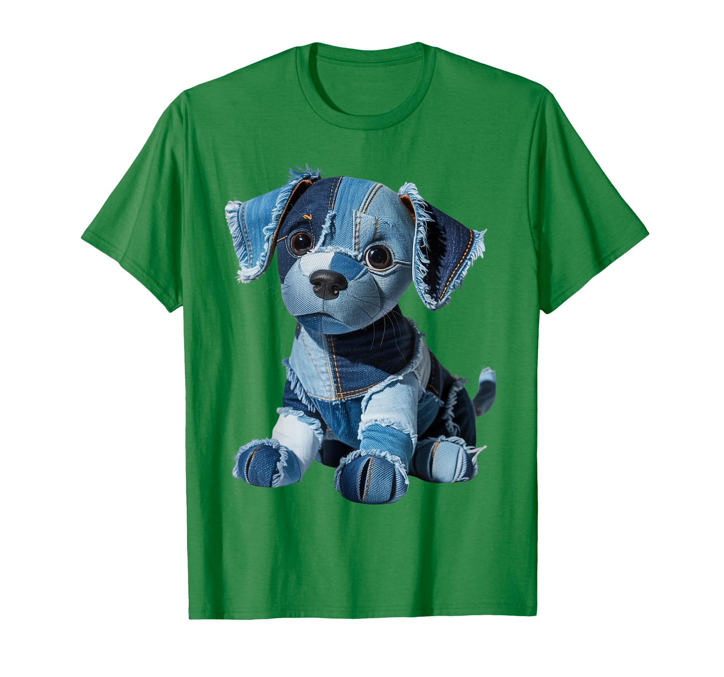 Cute Patchwork Denim Puppy Dog Art Funny Dog Denim Men Women T-Shirt