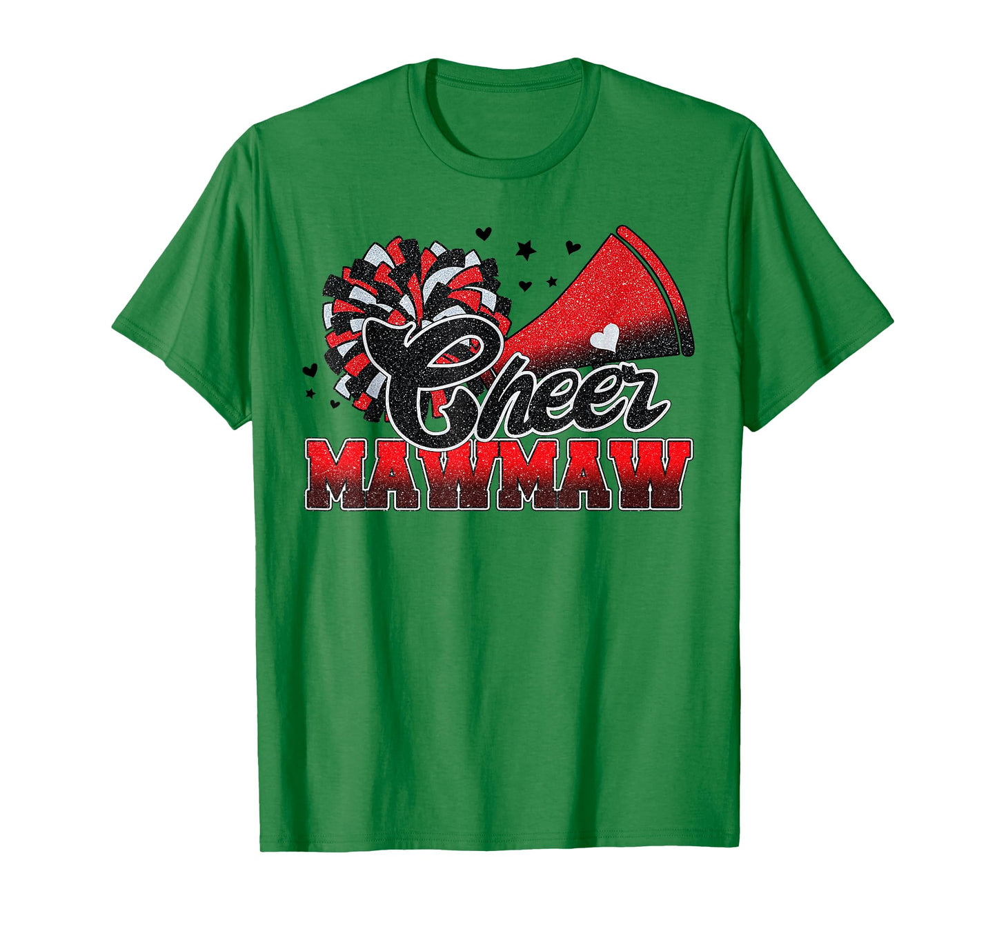 Cheer Mawmaw Cheer Leader Gift Biggest Fan Black Red Pom Pom T-Shirt