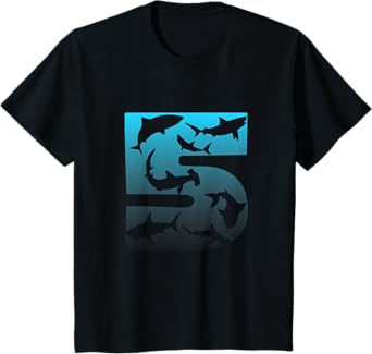 Kids Shark 5th Birthday Under Sea 5 Year Old Birthday Party Theme T-Shirt