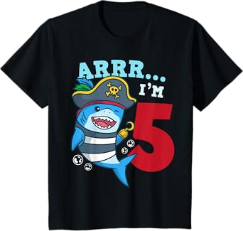 5th Birthday Pirate Shark I’m 5 Five Years Old Gift T-Shirt