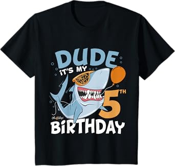 Kids Dude it's my 5th Birthday - 5th Shark Birthday Boy T-Shirt