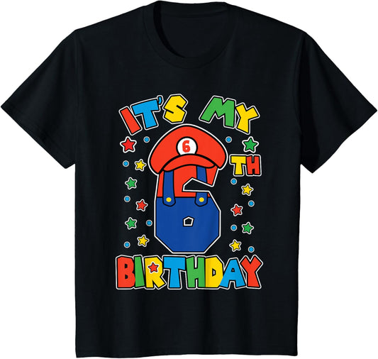 Kids 6th Birthday Super Gamer Gaming Theme Birthday Party Boys T-Shirt