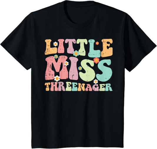 Kids 3rd Birthday Little Miss Threenager 3 Year Old Bday Girls T-Shirt