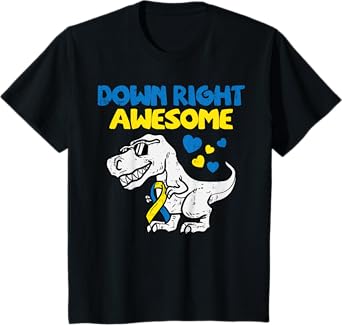 Kids Down Right Awesome Dino Down Syndrome Awareness Boys Kids T-Shirt