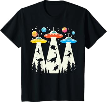 Kids Alien Abduction Dinosaur Funny UFO Space Toddler Boys Kids T-Shirt