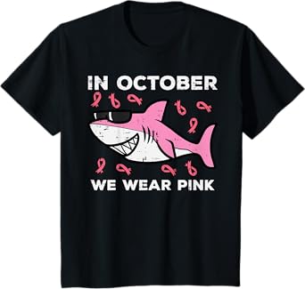 Kids Breast Cancer Shark October We Wear Pink Toddler Boys Kids T-Shirt