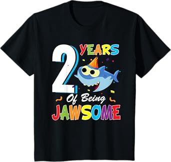 2 Years Old Boys Girls Gift Shark Jawsome 2nd Birthday T-Shirt