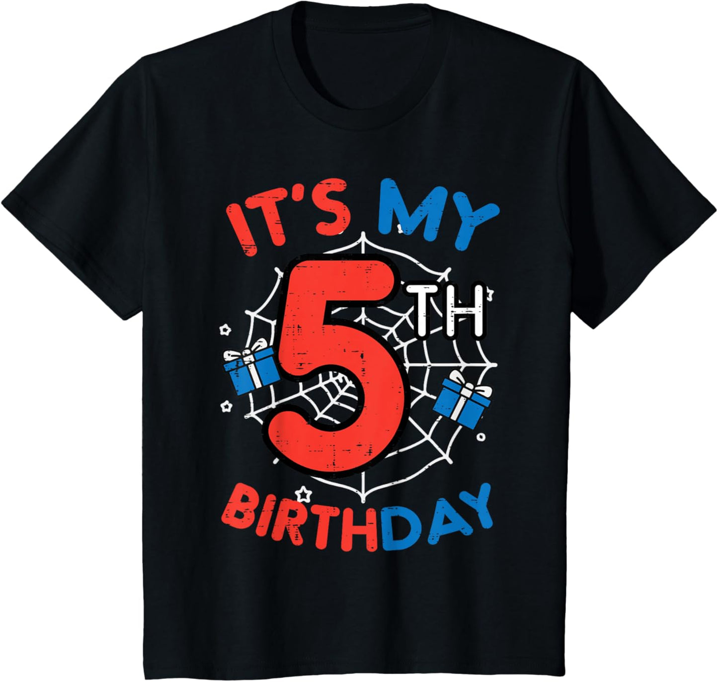 Kids Its My 5th Birthday Spider Web 5 Year Old Bday Boys Kids T-Shirt