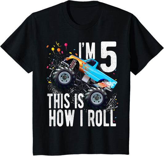 5 Year Old Shirt 5th Birthday Boy Monster Truck Car T-Shirt