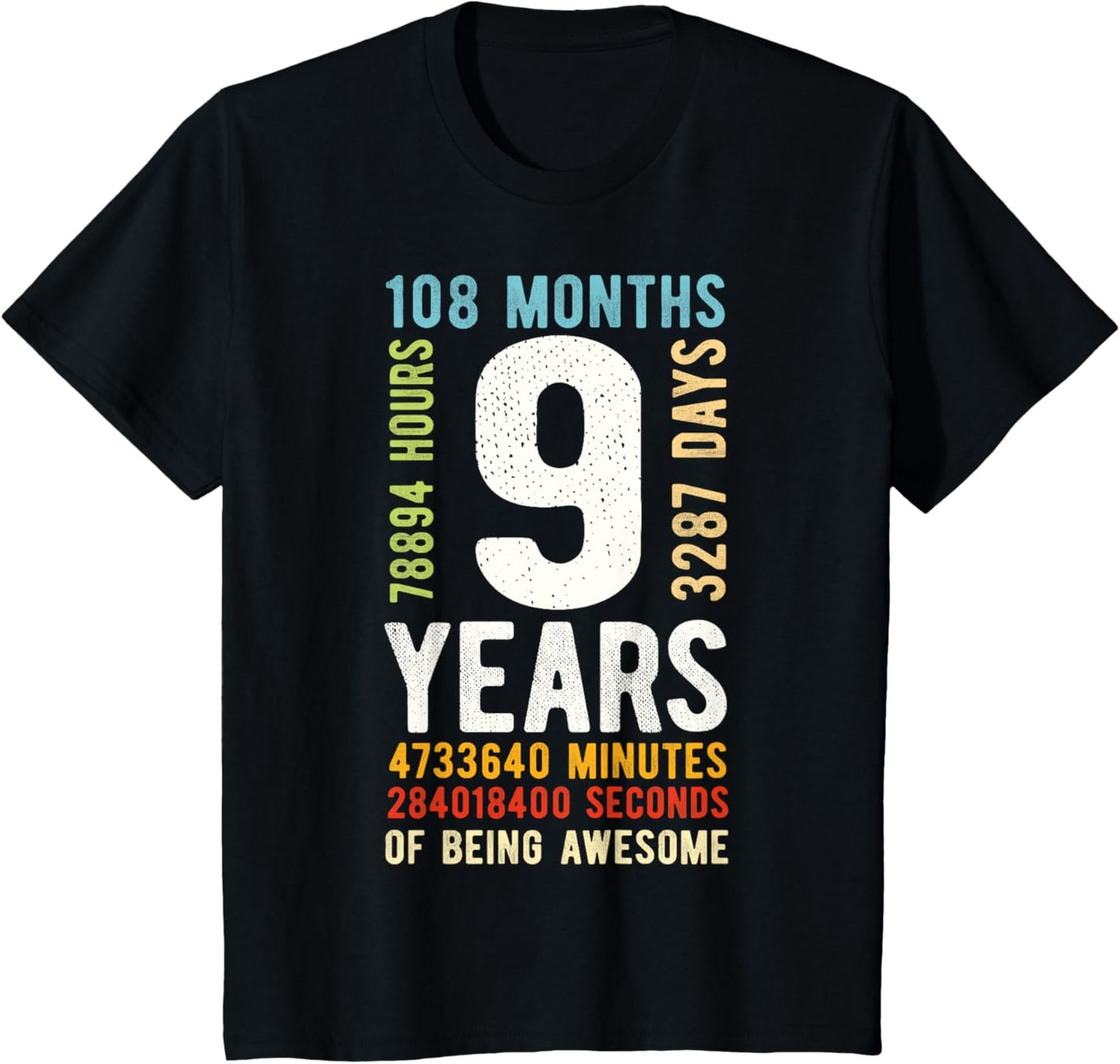 9th Birthday 9 Years Old Vintage Retro 108 Months T-Shirt
