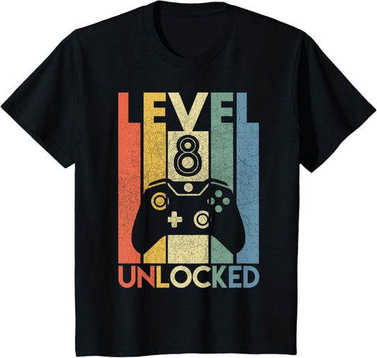 Level 8 Unlocked Funny Video Gamer 8th Birthday Gift T-Shirt