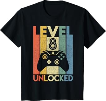 Level 8 Unlocked Funny Video Gamer 8th Birthday Gift T-Shirt