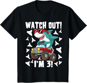 3 Years Old 3rd Birthday Shark Boy Girl Monster Truck Gamer T-Shirt