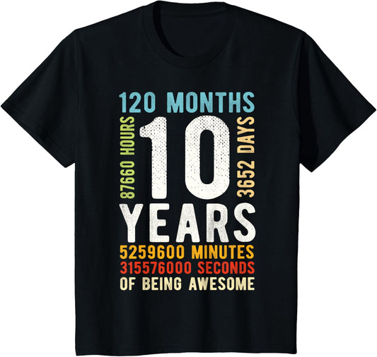 10th Birthday 10 Years Old Vintage Retro 120 Months T-Shirt