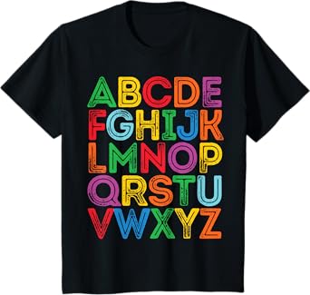 ABCs Shirt Alphabet Colorful Letters Reading Kids Boys Girls T-Shirt