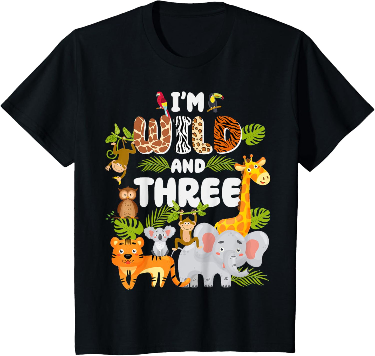 Wild And Three 3 Year Old 3rd Birthday Safari Jungle Animal T-Shirt