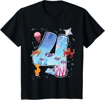 Kids 4th Birthday Party Ocean 4 Year Old Sea Fish Aquarium Boy T-Shirt