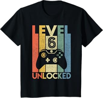 Level 6 Unlocked Shirt Funny Video Gamer 6th Birthday Gift T-Shirt