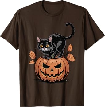 Black Cat Pumpkin Halloween Men Women Funny Mom Dad Vintage T-Shirt
