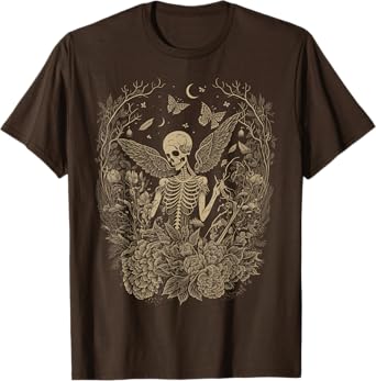 Cute Fairycore Floral Skeleton Aesthetic Girls Women Graphic T-Shirt